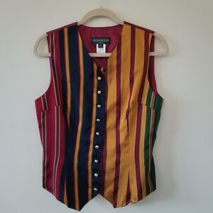 Vintage 100% Silk Bushwacker Striped Vest Women's Size 10
